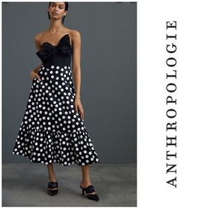 Anthropologie Hutch Strapless Bow Polka Dot Dress Size 14 New